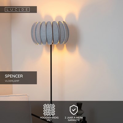 Lucide SPENCER - Vloerlamp - Ø 40 cm - 1xE27 - Grijs